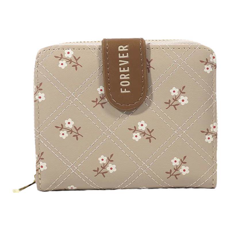 ins风碎花钱包女大容量~学生卡包短款多卡位多功能钱包一体包新款