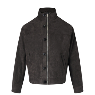 ICE UP进口麂皮绒深棕巴恩风复古正肩立领版型短款猎装夹克外套