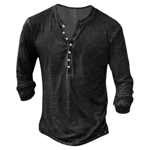 Button V-neck top loose fitting T-shirt纽扣V领上衣宽松T恤男