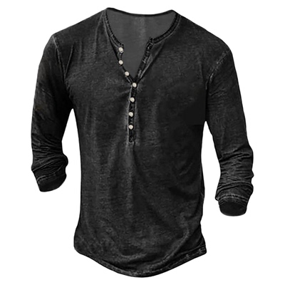 Button V-neck top loose fitting T-shirt纽扣V领上衣宽松T恤男