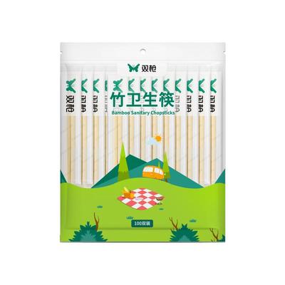 双枪一次性竹筷子家用加粗加长