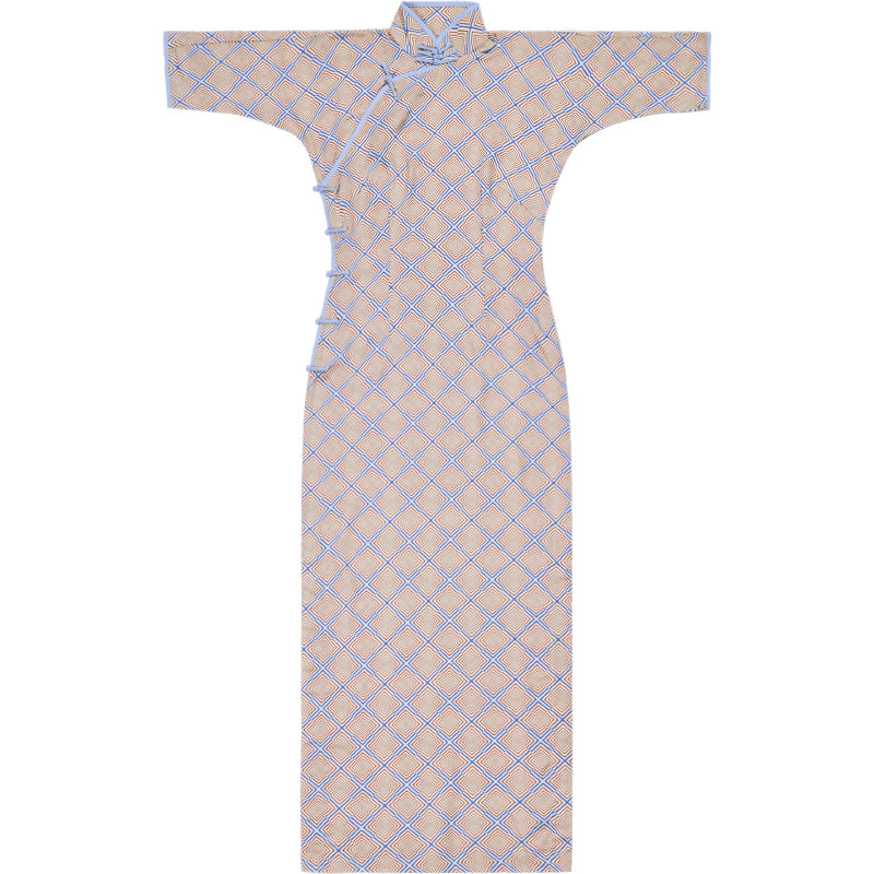 茉茉春夏 完全无袖有省半开襟包边中长款 复古日常棉绸旗袍 丽莎