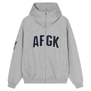 AFGK25FW 420G重磅菠萝纹 连帽立领徽章刺绣开衫卫衣外套春秋上衣