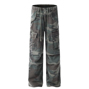 小柯xock美式复古vibe微喇迷彩工装裤男款多口袋设计修身直筒长裤