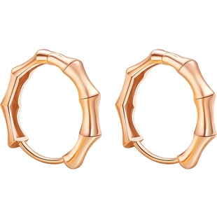 潮宏基至简红18K金耳钉玫瑰彩金竹节耳饰耳环耳扣单只妇女节