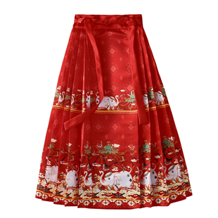 儿童演出服汉服马面裙中国风春秋新款红色合唱服女孩新中式半身裙