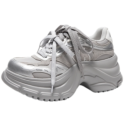 MIO米奥时尚休闲鞋2026春季新款圆头厚底增高8.5cm老爹鞋运动鞋女