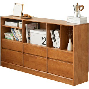 实木矮书柜靠墙一体收纳储物柜客厅沙发置物柜边柜落地书架餐边柜