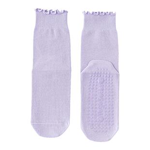 春秋瑜伽袜子女纯棉中筒花边袜专业防滑健身无骨袜普拉提吸汗防臭