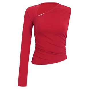 OTHERSTORE 猩红海妖 性感小众设计感别致修身黑色单袖挂脖上衣女