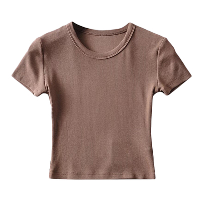 欧美风弹力纯色短袖T恤上衣女