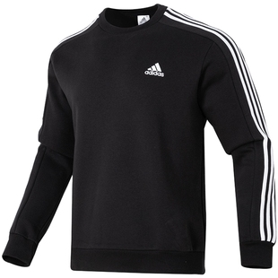 阿迪达斯加绒卫衣男官方旗舰店秋季新款圆领套头衫黑色保暖运动服