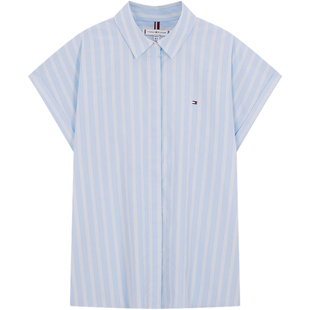 Tommy春夏女装纯棉复古文艺风休闲通勤小飞袖短袖休闲衬衣衬衫