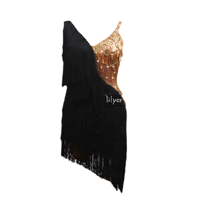 新款拉丁舞拉丁比赛舞裙金色