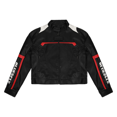 BLUESFLY美式皮衣夹克外套男机车服痞帅廓形外骨骼立体裁剪拉链