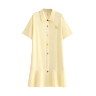 悦内睡裙女士睡衣夏季夏天薄款纯棉短袖家居服时尚衬衫裙子可外穿