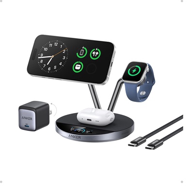 安克25W磁吸三合一无线充电器