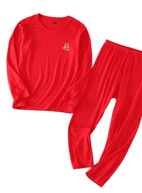 薄款男童女童本命年内衣套装红色