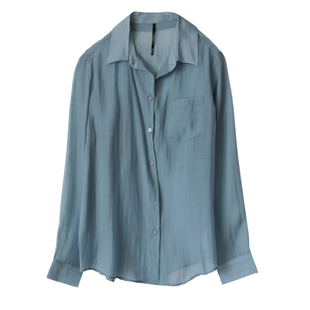 LIMONN气质款蓝色通勤薄款天丝衬衫女夏设计感小众防晒上衣衬衣夏