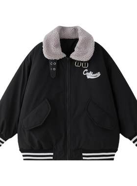 虾酱麻麻黑色字母夹克棉服