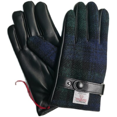 可触屏手套英国粗花呢加绒羊皮