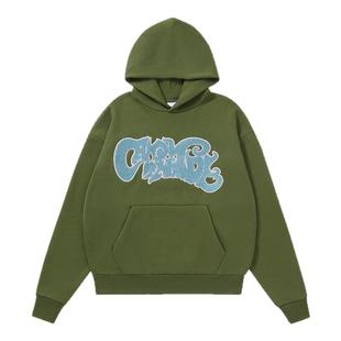 Candymade2025秋冬美式复古系列字体logo毛巾绣绿色宽松连帽卫衣