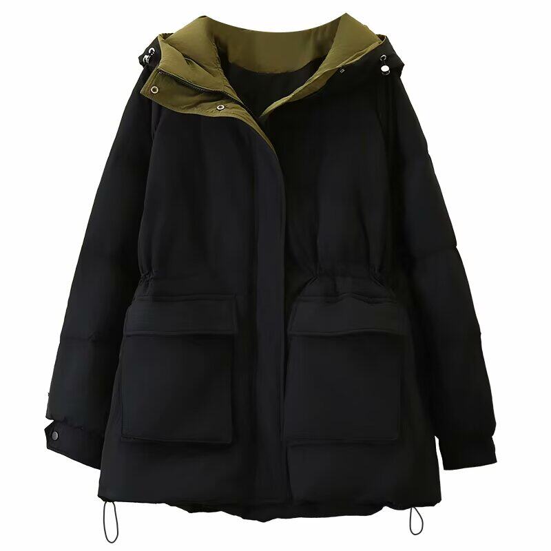 收腰连帽外套超码加厚连帽羽绒服