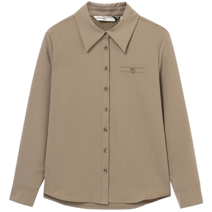 布景衬衫女冬季新品简约翻领弧形下摆设计纯色长袖衬衣上衣2415