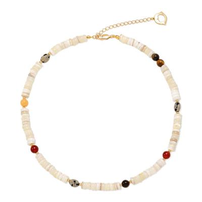 莓拉「小镇漫行」串珠项链贝母玛瑙拼接锁骨链小众设计度假风颈链