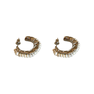 卖耳环的老大爷 法式复古珍珠耳环不规则淡水珍珠银色半圈C形耳钉