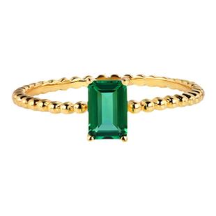 卡镶人工培育祖母绿925银饰祖母绿宝石闭口戒指女个性时尚18k简约