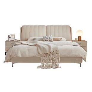 全友家居奶油风多功能真皮床1米8双人床软包主卧大床1米5单人床