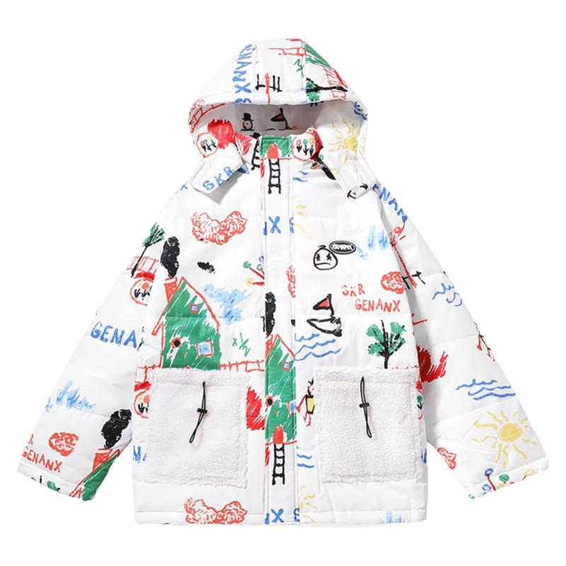 正品闪电潮牌genanx涂鸦印花棉衣