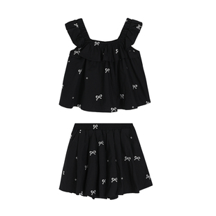 布丁哈鲁童装女童夏季套装2026新款洋气儿童刺绣裙裤两件套宝夏装