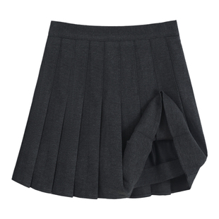Basic House/百家好黑色毛呢西装短裙女2026春季新款百搭jk百褶裙