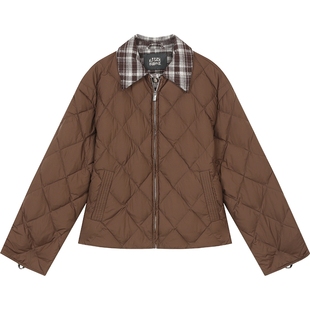 妖精的口袋【三防】复古格子拼接菱格短款羽绒服女2025年秋冬新款