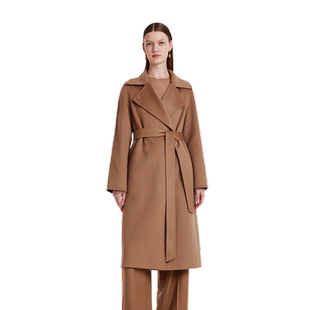 歌莉娅冬季新款全羊绒驼色翻领呢大衣轻奢中长款外套女1BNL6N090