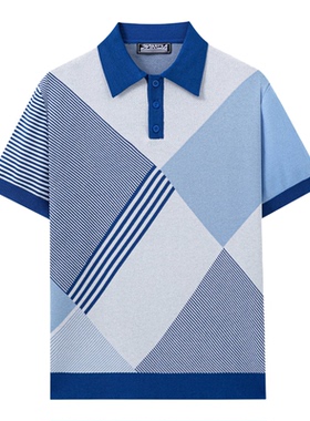 夏季欧美男士翻领拼色针织短袖polo衫大码休闲上衣Men's T-shirt