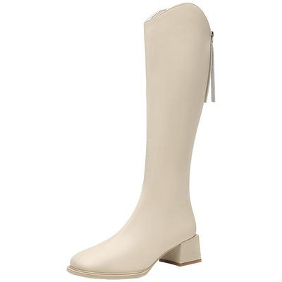 冬季方头车缝线后拉链长筒靴