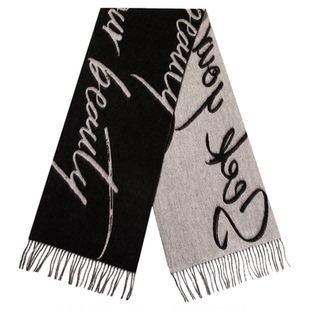 siggi 羊毛围巾女冬季韩系围脖时尚小众黑灰提花双面披肩生日礼物