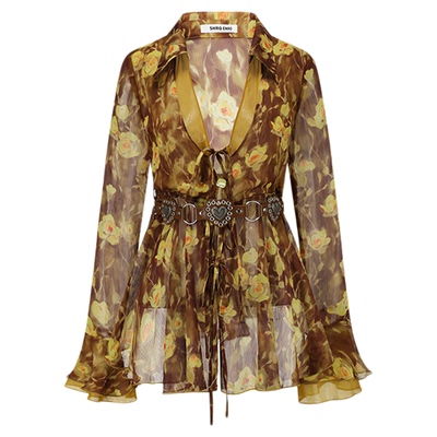 SHROENRO度假风假两件V领衬衫女