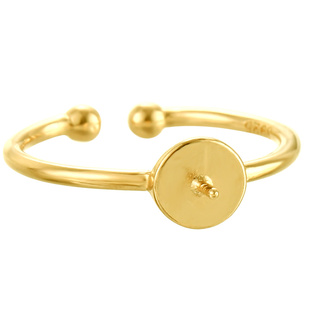 925纯银戒指空托可粘珍珠平托戒圈diy带针活口戒指可调节指环空托