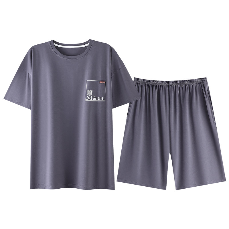 夏季男睡衣纯棉可外穿家居服套装