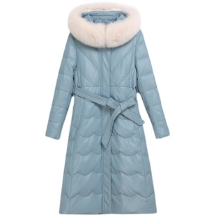海宁真皮羽绒服女中长款绵羊皮2025冬装新款韩版修身加厚皮衣外套
