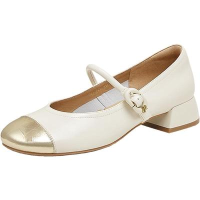 百思图2025春商场新款拼接法式玛丽珍鞋小皮鞋浅口女单鞋RD21EAQ5