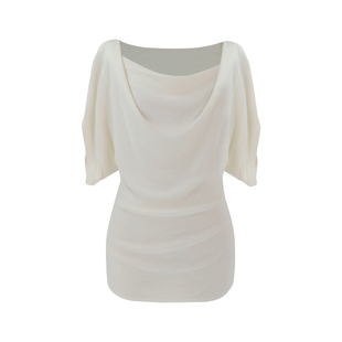 【烟锁池】SYT自制 休闲简约风露肩荡领针织短袖收腰型一字领上衣