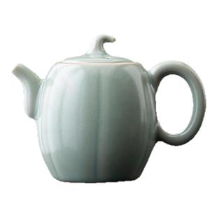 汝山明汝瓷 仿古豆青釉青蔓瓜壶 汝窑茶壶泡茶壶开片可养功夫茶具