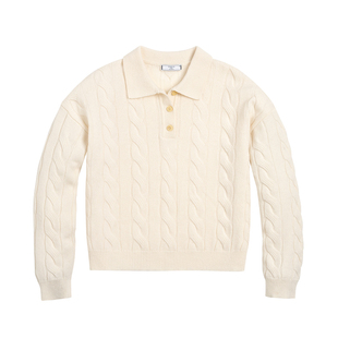 三所vintage polo方领美利奴Merino超细针织纯羊毛衫套头扭花毛衣