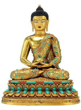 铜鎏金镶嵌彩珠铜器雕像摆件