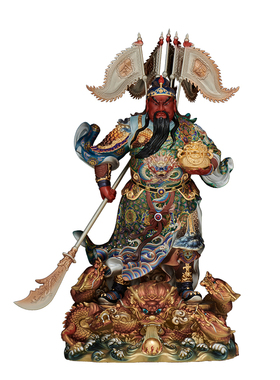 铜彩九龙关公交财神招财摆件